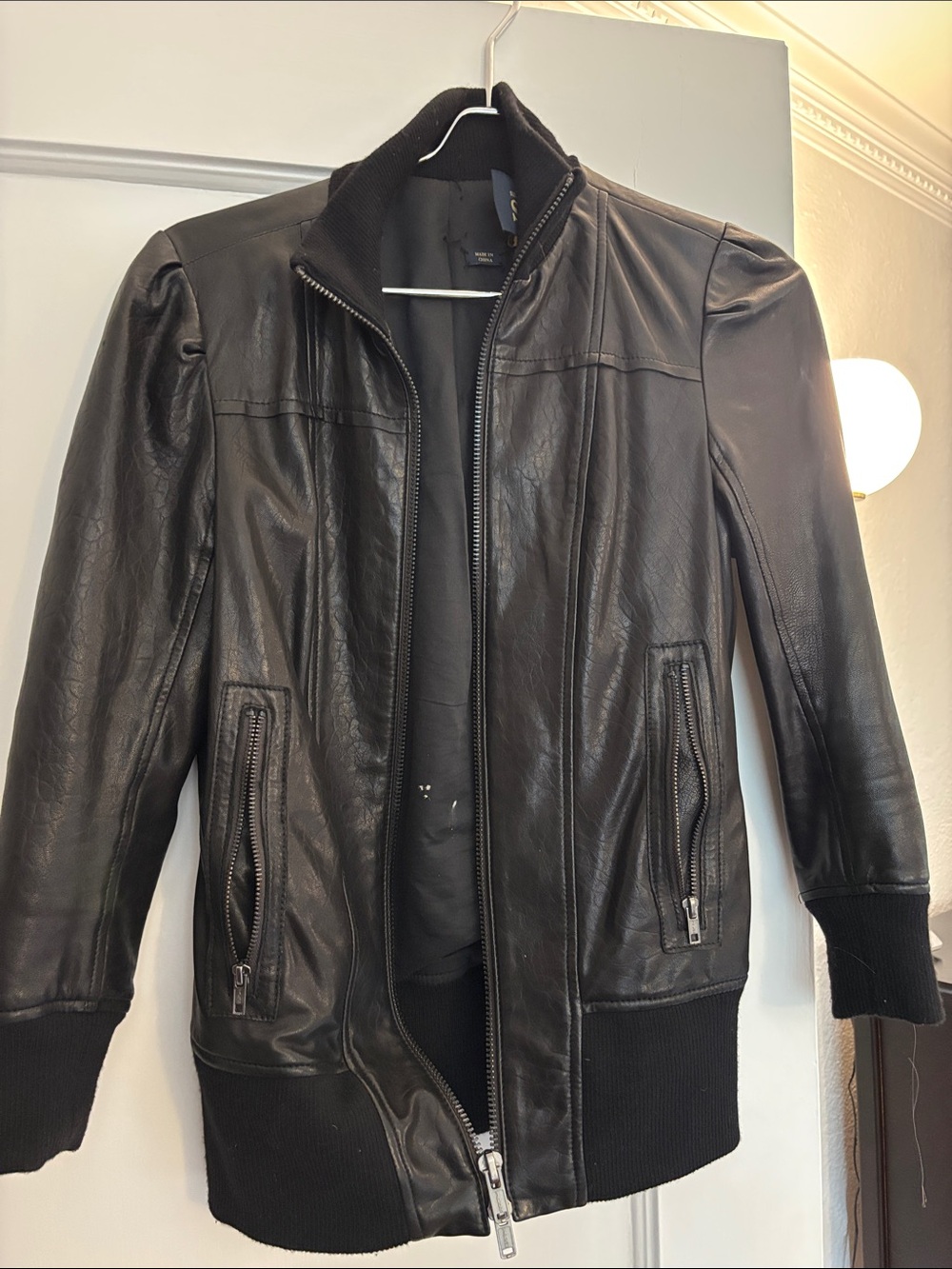 Juicy Couture Black Leather Bomber-Style Jacket